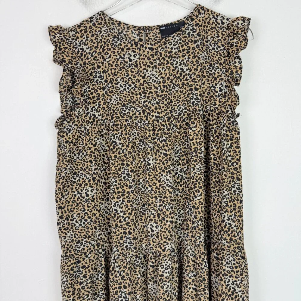 NWOT ASOS DESIGN Sleeveless Tiered Midi Dress With Frills Leopard Print Size 8 - Picture 2 of 14